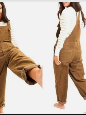 Aerie Werk & Play Brown Corduroy Bib Overalls